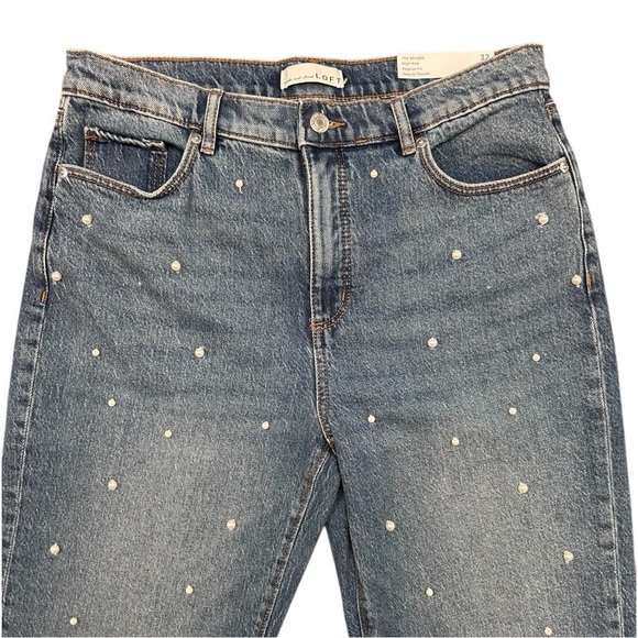 LOFT Pearl High Rise Straight Jeans in Authentic Vintage Mid Wash Embellished - Picture 6 of 11